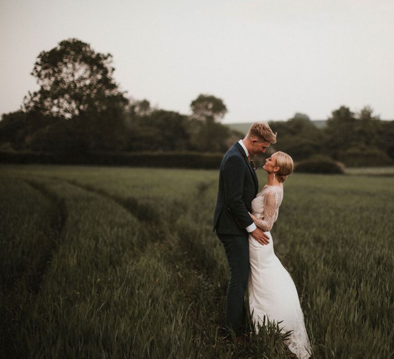 Bride &amp; Groom Golden Hour Portraits // Anna Kara Bridal // James Frost Photography // DIY Village Hall Wedding