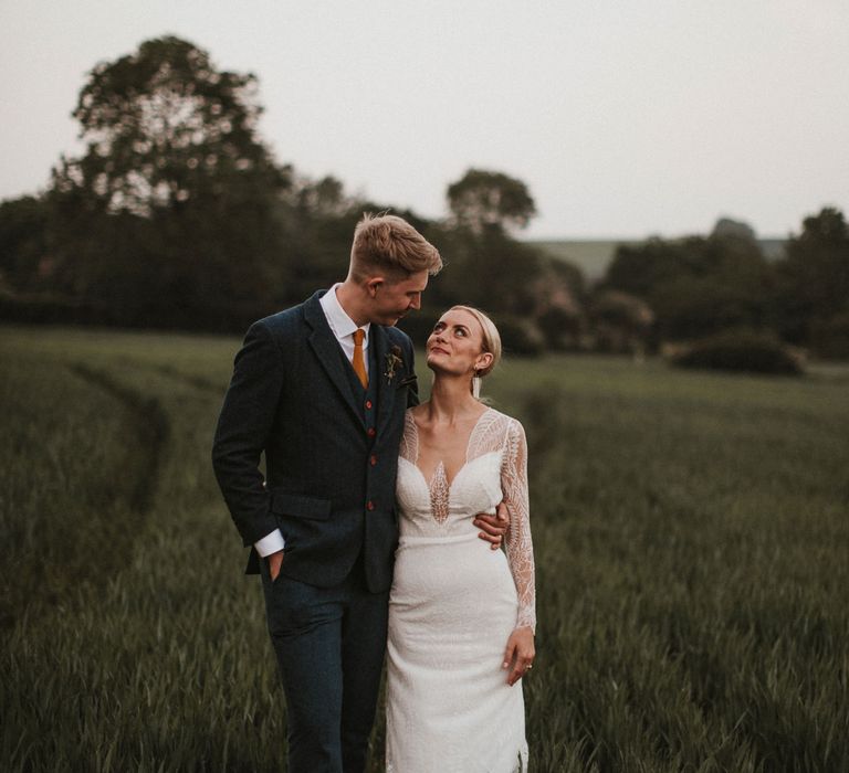 Bride &amp; Groom Golden Hour Portraits // Anna Kara Bridal // James Frost Photography // DIY Village Hall Wedding