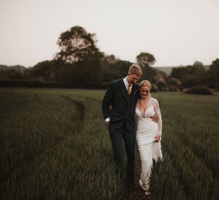 Bride &amp; Groom Golden Hour Portraits // Anna Kara Bridal // James Frost Photography // DIY Village Hall Wedding