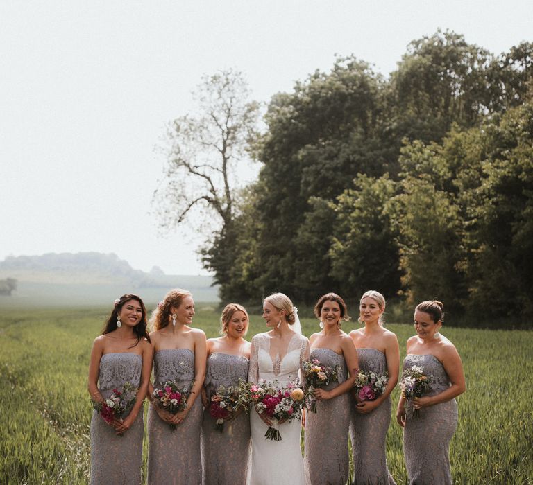 Bridesmaids In Pale Grey Dresses // Anna Kara Bridal // James Frost Photography // DIY Village Hall Wedding Lilley // C of E Wedding Ceremony // Vinyl Record Wedding Favours