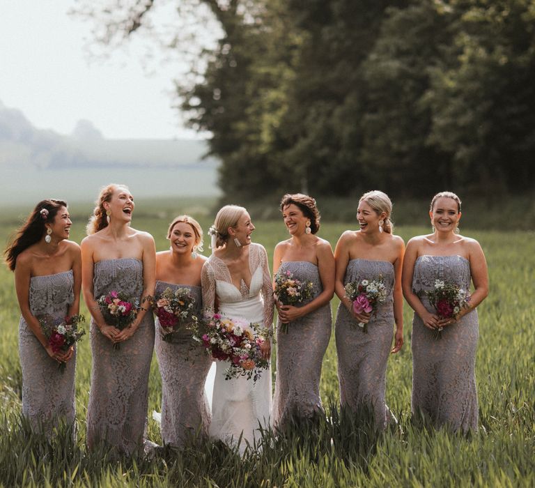 Bridesmaids In Pale Grey Dresses // Anna Kara Bridal // James Frost Photography // DIY Village Hall Wedding Lilley // C of E Wedding Ceremony // Vinyl Record Wedding Favours