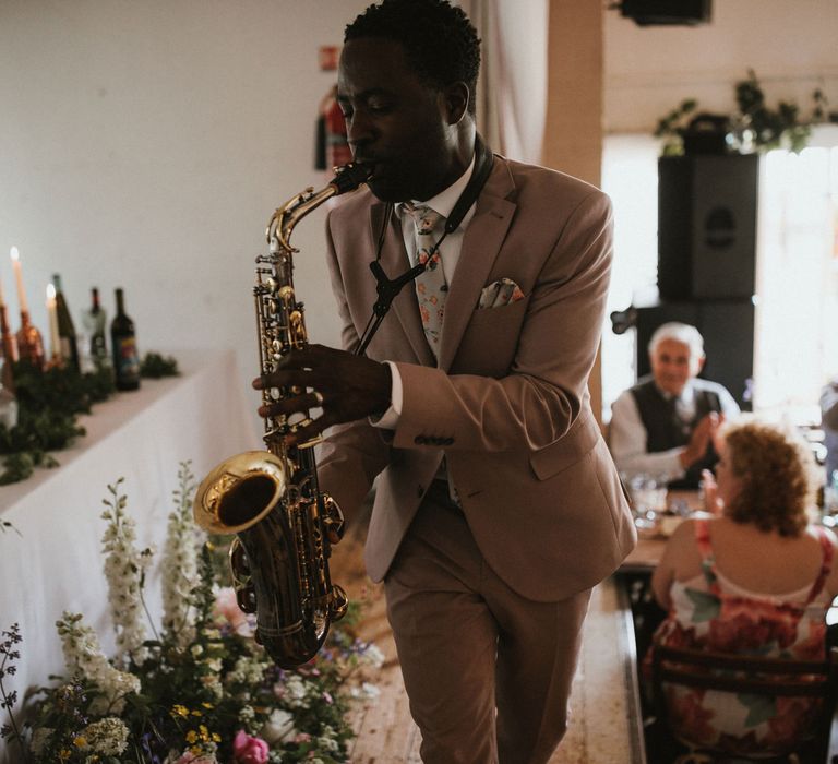 Wedding Saxophonist // Anna Kara Bridal // James Frost Photography // DIY Village Hall Wedding Lilley // C of E Wedding Ceremony // Vinyl Record Wedding Favours