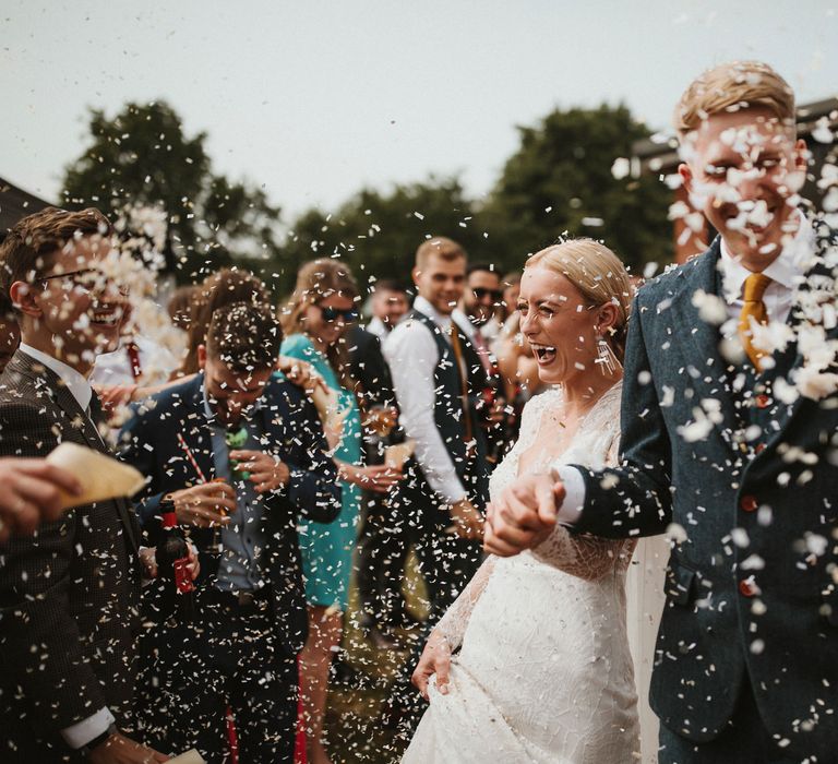 Confetti Shot // Anna Kara Bridal // James Frost Photography // DIY Village Hall Wedding Lilley // C of E Wedding Ceremony // Vinyl Record Wedding Favours