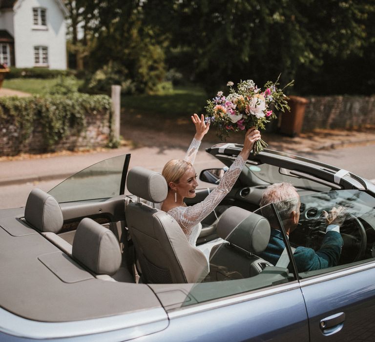 Open Top Wedding Car // Anna Kara Bridal // James Frost Photography // DIY Village Hall Wedding Lilley // C of E Wedding Ceremony // Vinyl Record Wedding Favours