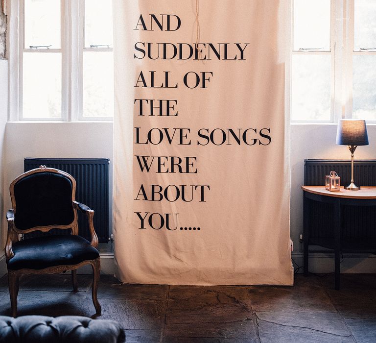 Linen Sign For Wedding // Images Wedding Speeches // Images From Samuel Docker Photography