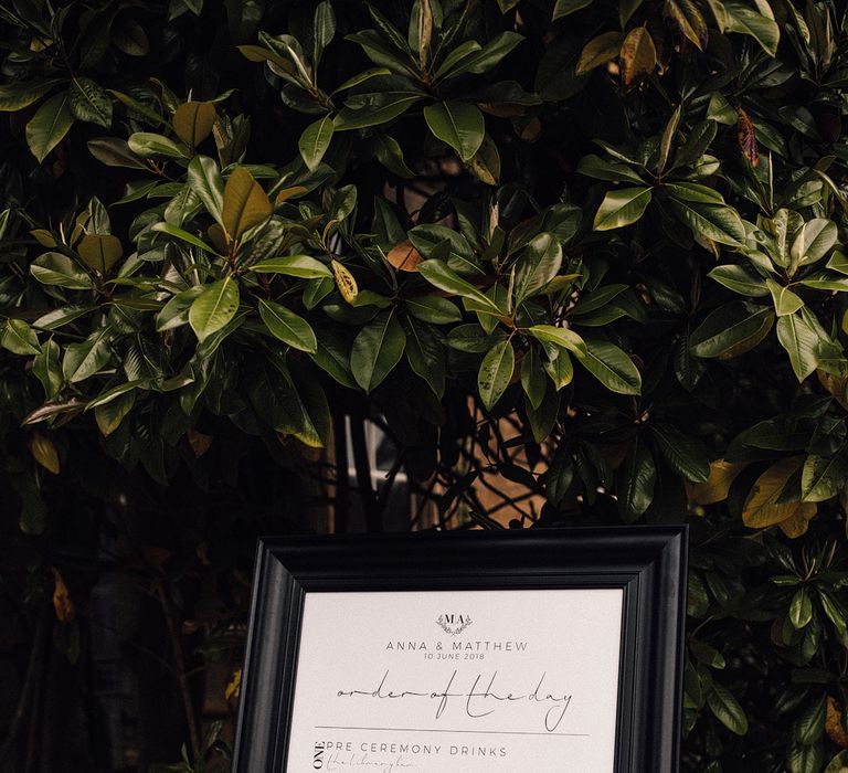 Monochrome Order Of The Day Sign For Wedding // Images From Samuel Docker Photography