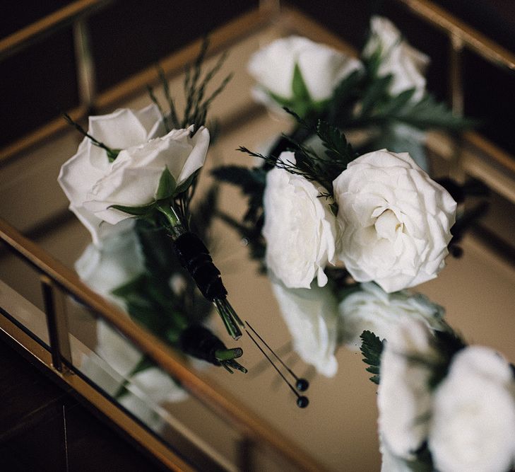 White Rose Buttonholes For Groom &amp; Groomsmen // Image By Samuel Docker Photography