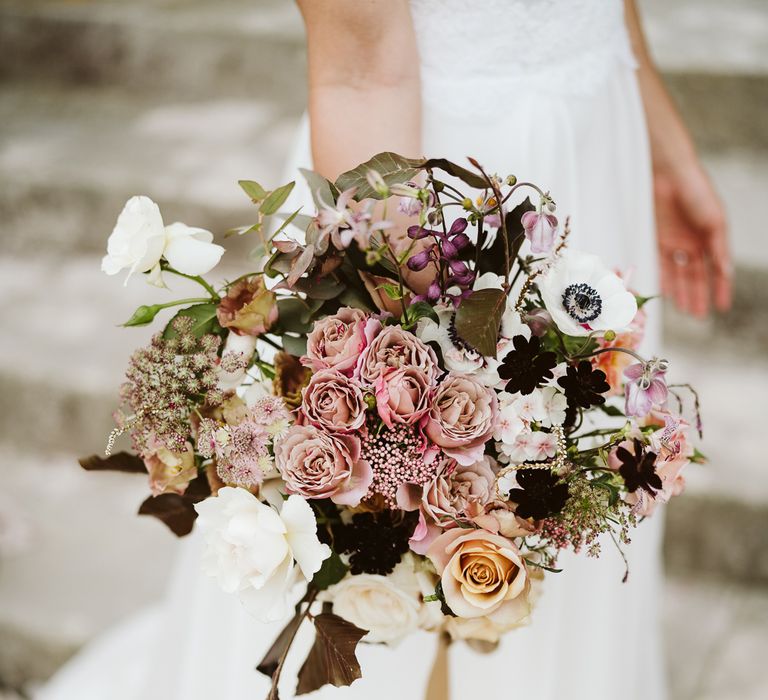 Wedding Bouquets With Pink, Burgundy And Cream Tones // Image By John Barwood Photography