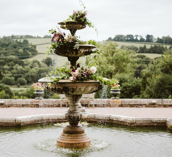 Floral Installation For Fountain // Image By John Barwood Photography