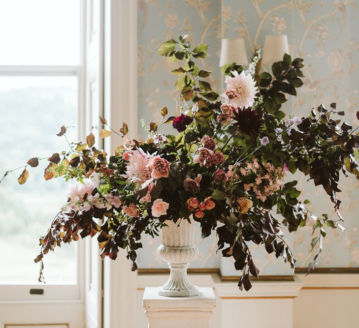 Floral Display In Urn For Wedding // Image By John Barwood Photography