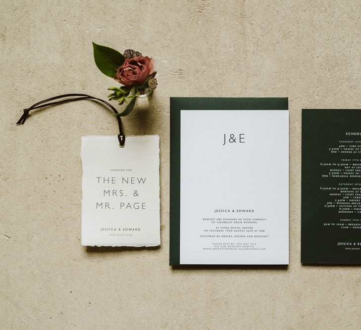 Dark Green Stationery Suite For Wedding // Image By John Barwood Photography