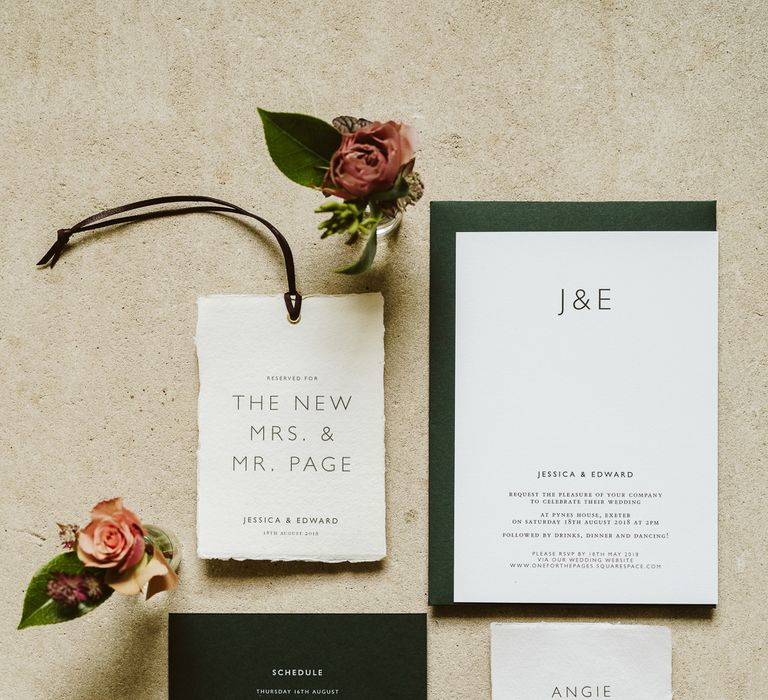 Dark Green Stationery Suite For Wedding // Image By John Barwood Photography