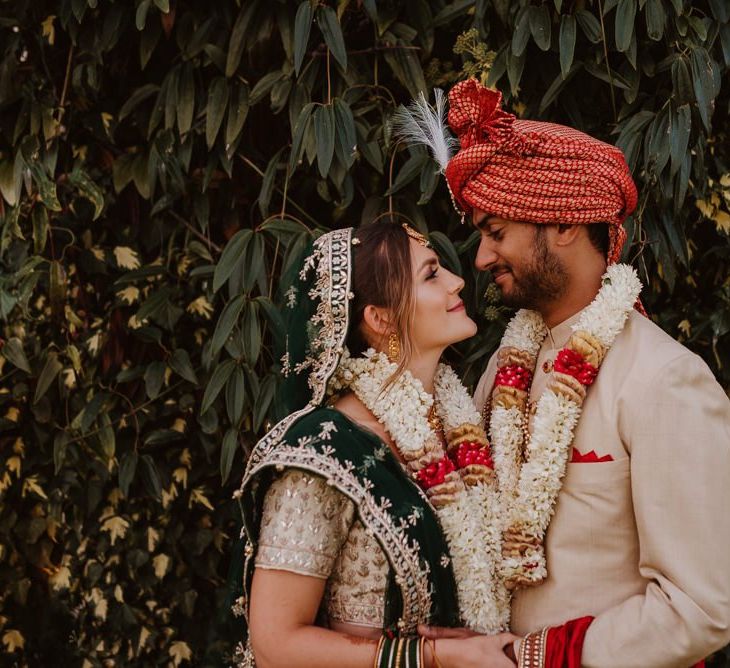 Portrait of Bride and Groom in traditional Indian dress