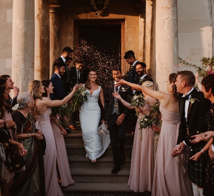 Confetti exit at Elmore Court civil wedding ceremony