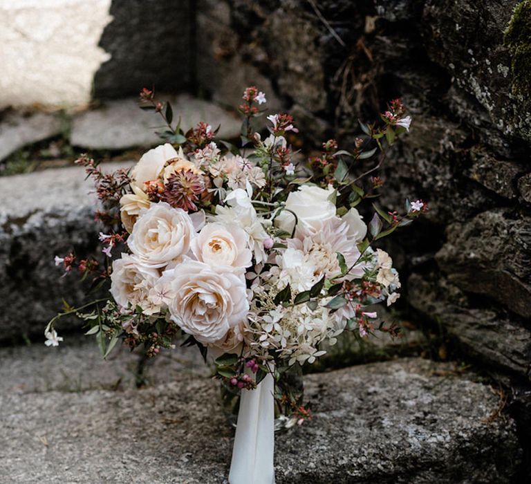 Pale Pick Rose Bridal Bouquet by The Garden Gate Flower Company | Outdoor Cornish Wedding at Boconnoc Estate | Nick Walker Photography