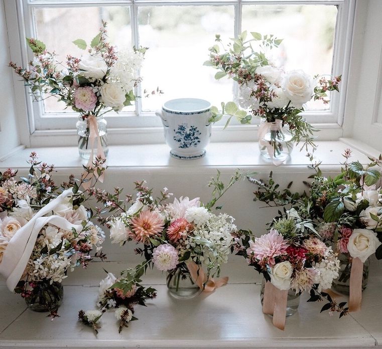 Pale Pink Bridal Bouquets Wedding Flowers by The Garden Gate Flower Company | Outdoor Cornish Wedding at Boconnoc Estate | Nick Walker Photography