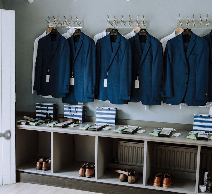 Groomsmen Navy Hawes and Curtis Suit | Outdoor Cornish Wedding at Boconnoc Estate | Nick Walker Photography