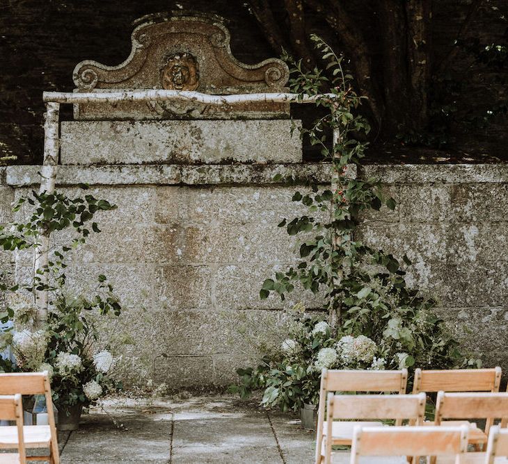 Outdoor Cornish Wedding at victorian Bathhouse | Outdoor Wedding Ceremony Altar at Boconnoc Estate, Cornwall | Nick Walker Photography