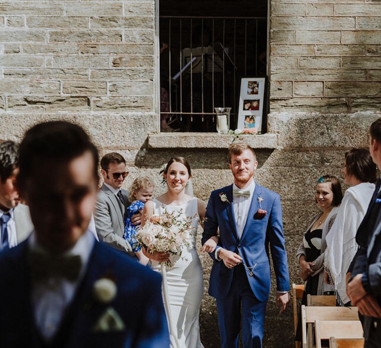 Wedding Ceremony Bridal Entrance in Lace Back Pronovias Wedding Dress | Outdoor Cornish Wedding at Boconnoc Estate | Nick Walker Photography