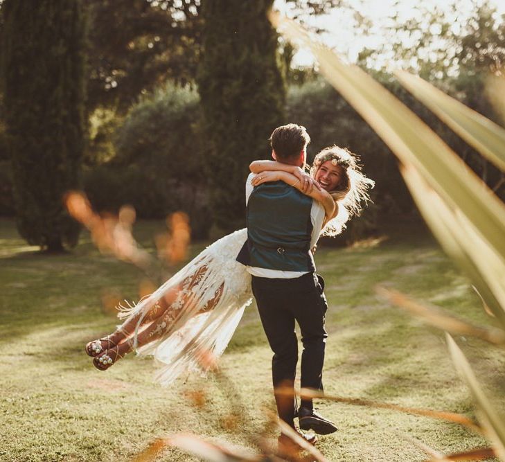 Bride and Groom Celebrate at Outside Wedding