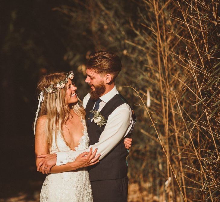 Bride Wearing Flower Crown