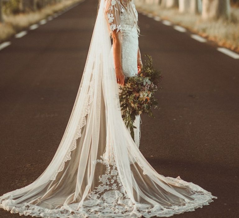 Lace Trim Veil And Handmade Wedding Dress