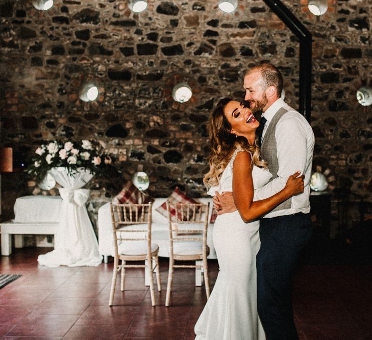 Glamorous Wedding At Riverdale Barn Northern Ireland With Bride In Fitted Pronovias Gown And Bridesmaids In Charcoal Grey TwoBirds Dresses Images From Carla Blain Photography