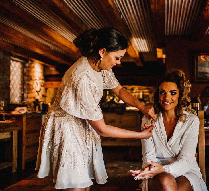 Glamorous Wedding At Riverdale Barn Northern Ireland With Bride In Fitted Pronovias Gown And Bridesmaids In Charcoal Grey TwoBirds Dresses Images From Carla Blain Photography