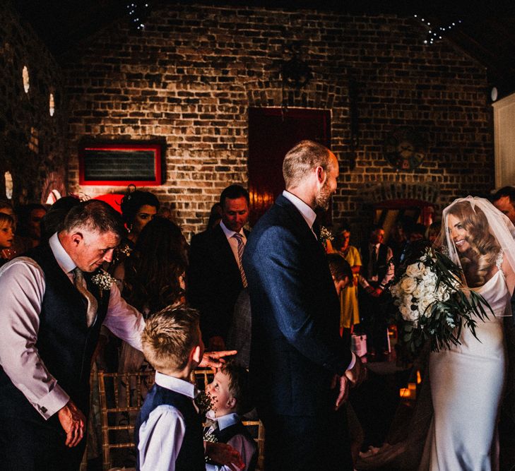 Glamorous Wedding At Riverdale Barn Northern Ireland With Bride In Fitted Pronovias Gown And Bridesmaids In Charcoal Grey TwoBirds Dresses Images From Carla Blain Photography