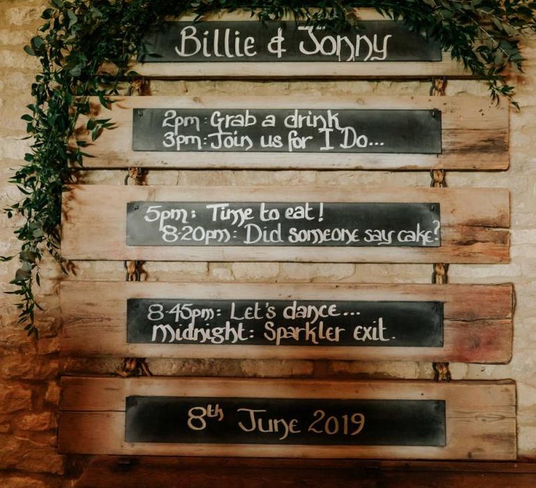 Order Of The Day Wedding Sign At Tythe Barn