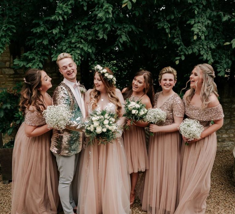 Pink Bridesmaid Dresses and Brides-man Suit