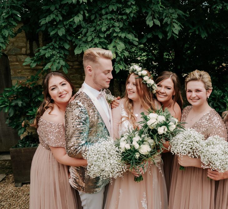 Pink Wedding Dress With Blush Bridesmaids