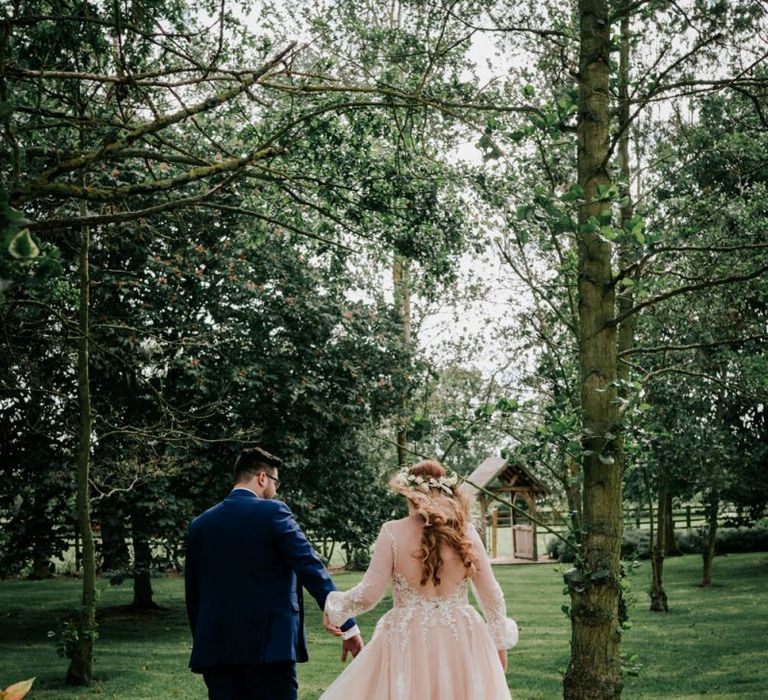 Blush Pink Wedding Dress With Flowercrown