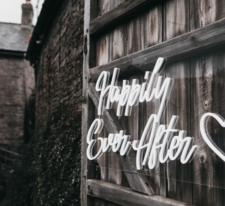 Happily ever after white neon wedding sign