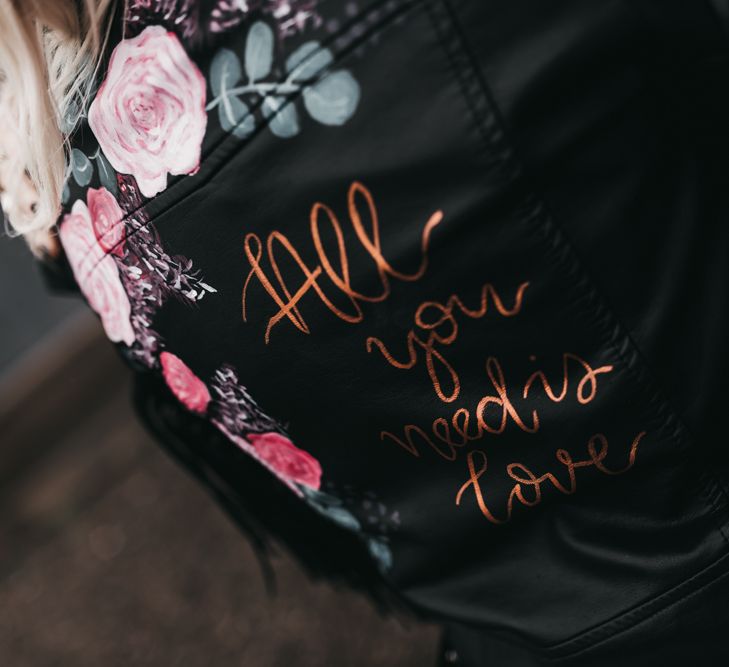 Hand painted black leather jacket bridal coverup