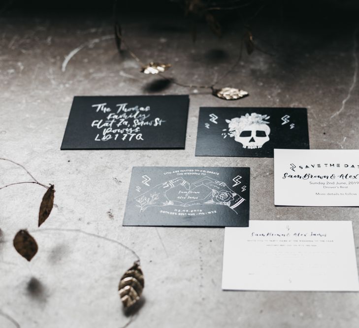 Black and white wedding stationery suite