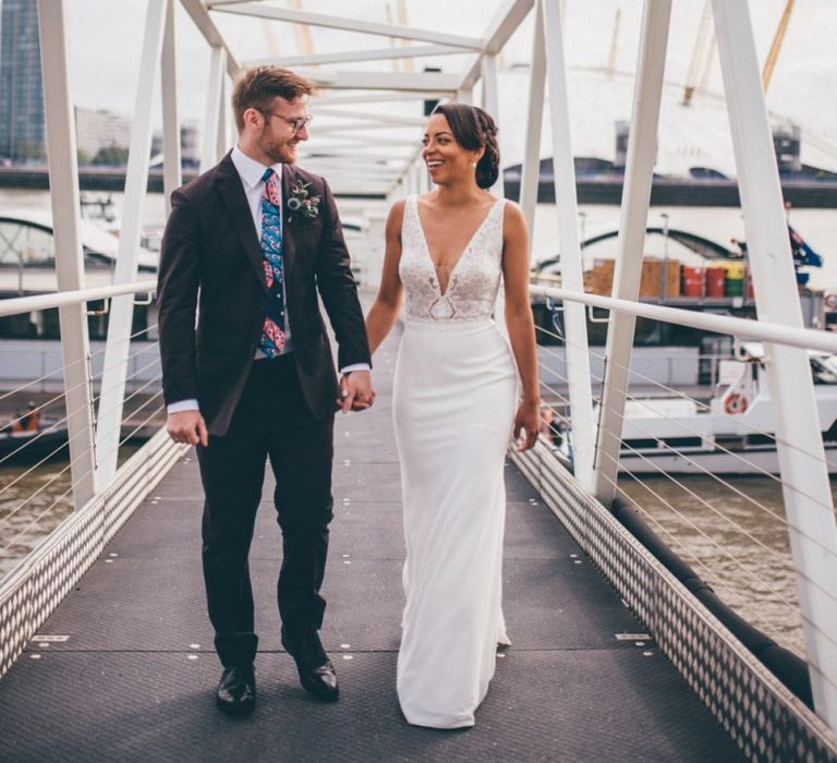 Stylish black bride at Trinity Buoy Wharf wedding