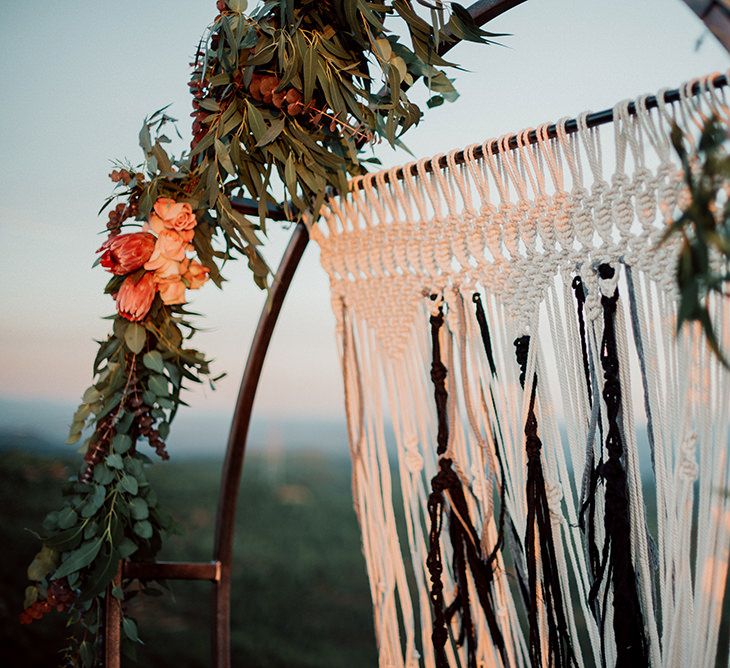 Steel Moon Gated Decorated with Flowers and Macrame