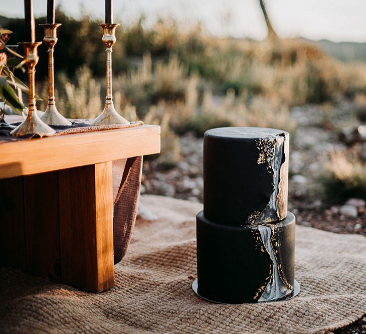 Black Wedding Cake with Front Marble Detail