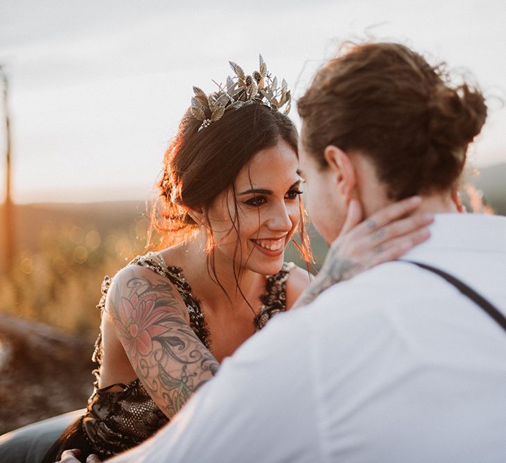 Handmade Bodas de Tul Gold Leaf Headdress