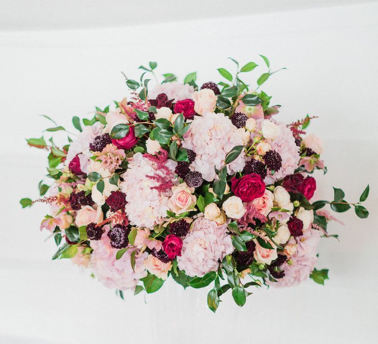 Romantic Pink &amp; Red Rosehip London Floral Display | Blush Pink Opulent London Engagement Party Inspiration Planned &amp; Styled by Just Bespoke | Sanshine Photography