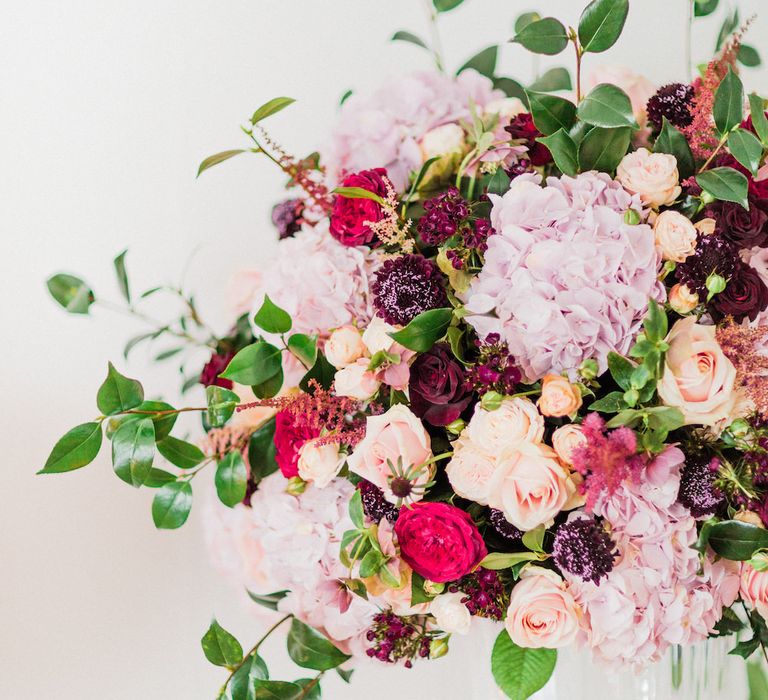 Red, Pink &amp; White Rosehip London Flower Arrangement | Blush Pink Opulent London Engagement Party Inspiration Planned &amp; Styled by Just Bespoke | Sanshine Photography