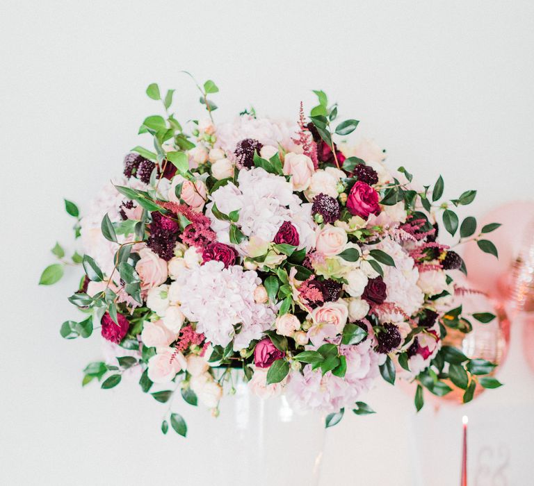 Red, Pink &amp; White Rosehip London Flower Arrangement | Blush Pink Opulent London Engagement Party Inspiration Planned &amp; Styled by Just Bespoke | Sanshine Photography