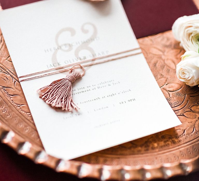 Georgina Read Wedding Stationery | Blush Pink Opulent London Engagement Party Inspiration Planned &amp; Styled by Just Bespoke | Sanshine Photography