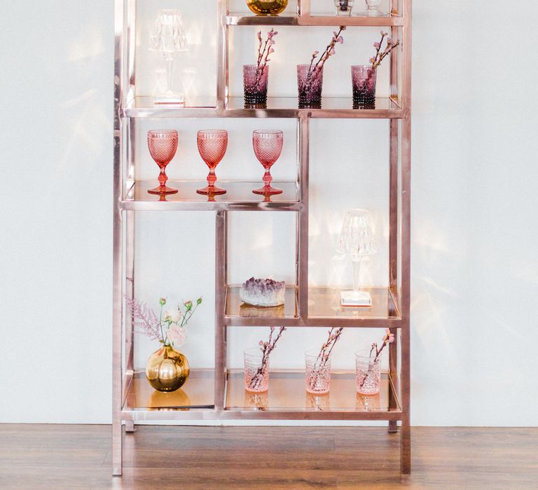 Copper Drinks Display from Great Hire | Mr Flavour Drinks in Classic Crockery Glassware | Blush Pink Opulent London Engagement Party Inspiration Planned &amp; Styled by Just Bespoke | Sanshine Photography