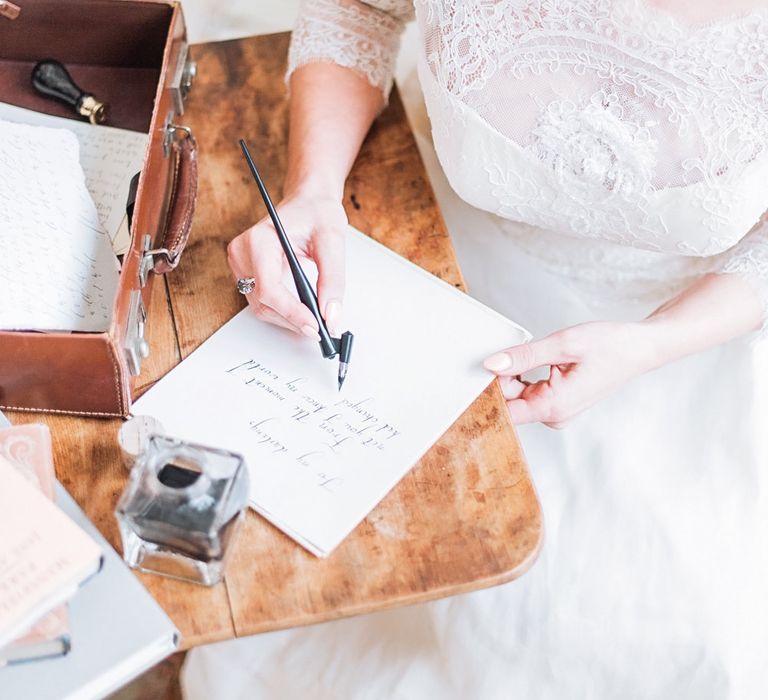 Calligraphy Love Letter | Blush Pink, Romantic, Country Wedding Inspiration at Tithe Barn, Dorset | Darima Frampton Photography