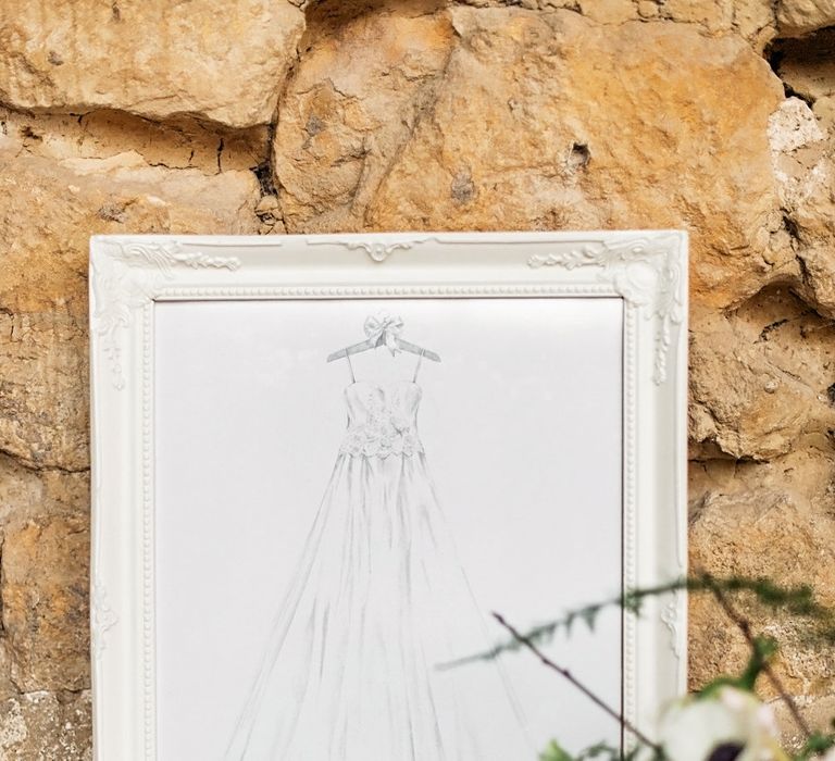 Wedding Dress Design in a Frame | Blush Pink, Romantic, Country Wedding Inspiration at Tithe Barn, Dorset | Darima Frampton Photography