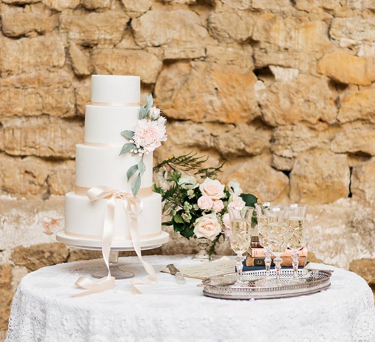 Traditional Three Tier Wedding Cake by Angel Cake Company | Champagne | Blush Pink, Romantic, Country Wedding Inspiration at Tithe Barn, Dorset | Darima Frampton Photography