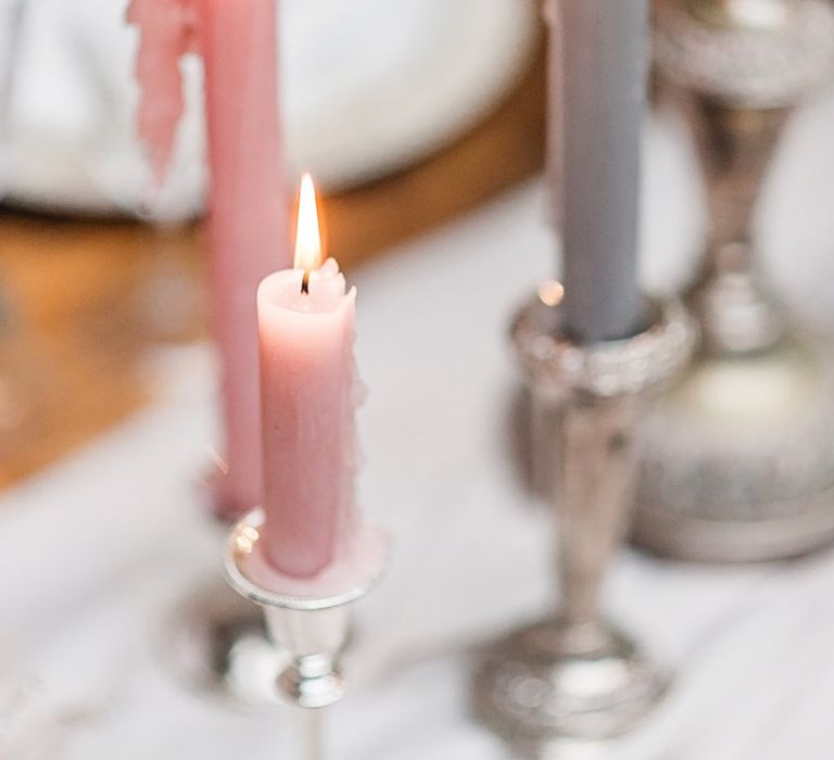 Taper Candles Wedding Decor | Blush Pink, Romantic, Country Wedding Inspiration at Tithe Barn, Dorset | Darima Frampton Photography