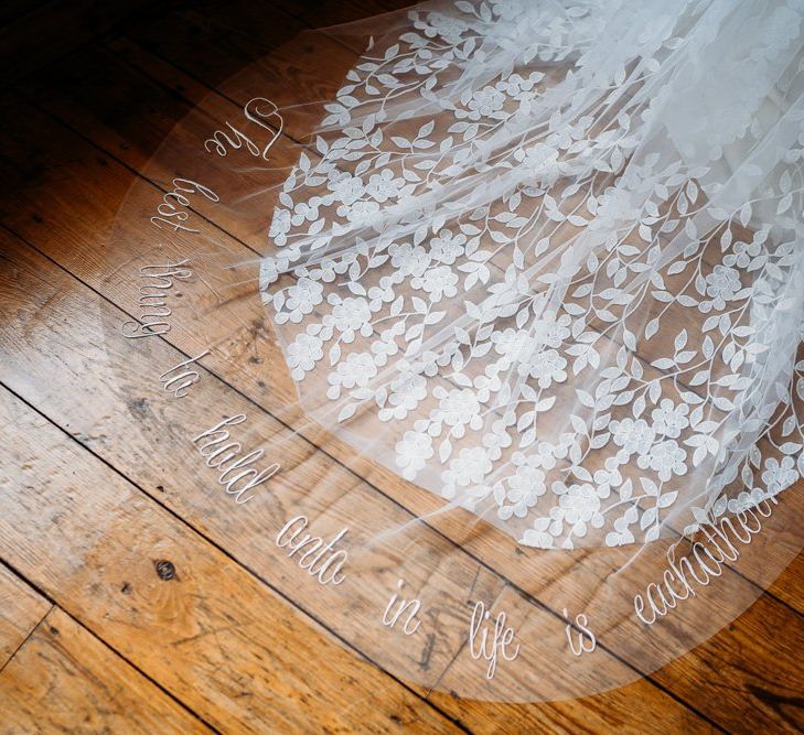 "The Audrey” embroidered script veil by Rebecca Anne Designs